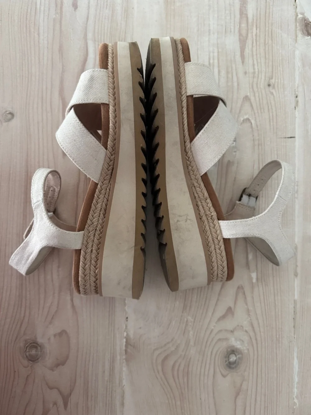 Toms Cream Platform Espadrille Sandals with Ankle Strap